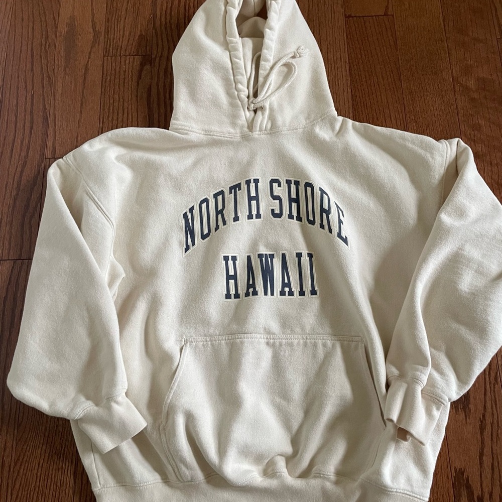 Brandy Melville Cream Hoodie with Navy Text
